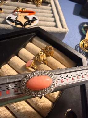 Vintage Avon 1971 Pale Fire Victorian Style Pink Faux Coral and Rhinestone Ring